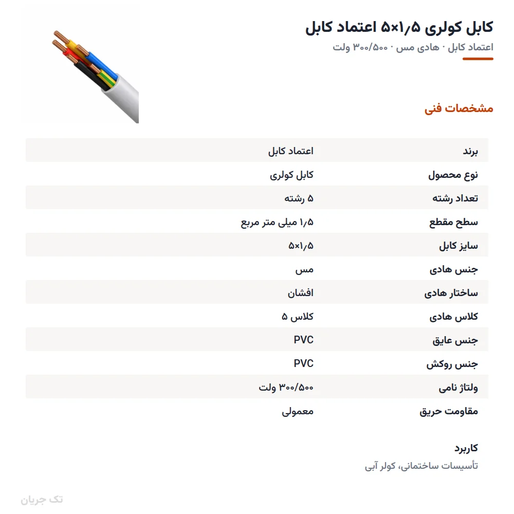 کابل کولری ۱٫۵×۵ اعتماد کابل