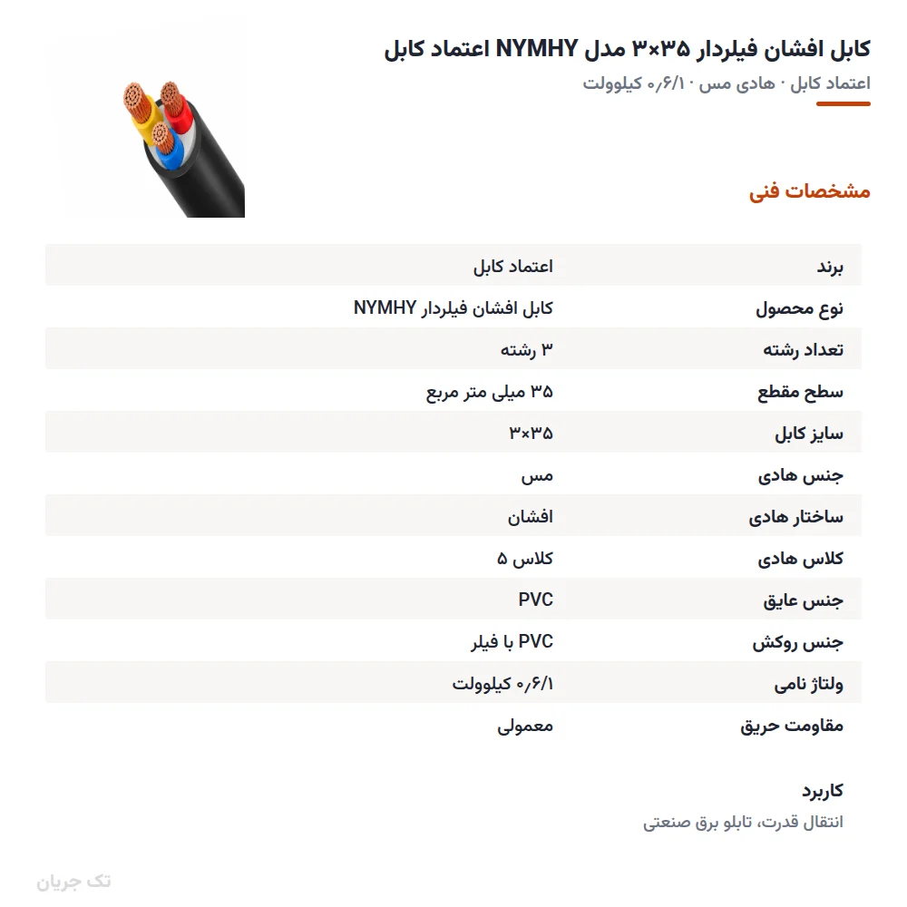 کابل افشان فیلردار ۳۵×۳ مدل NYMHY اعتماد کابل
